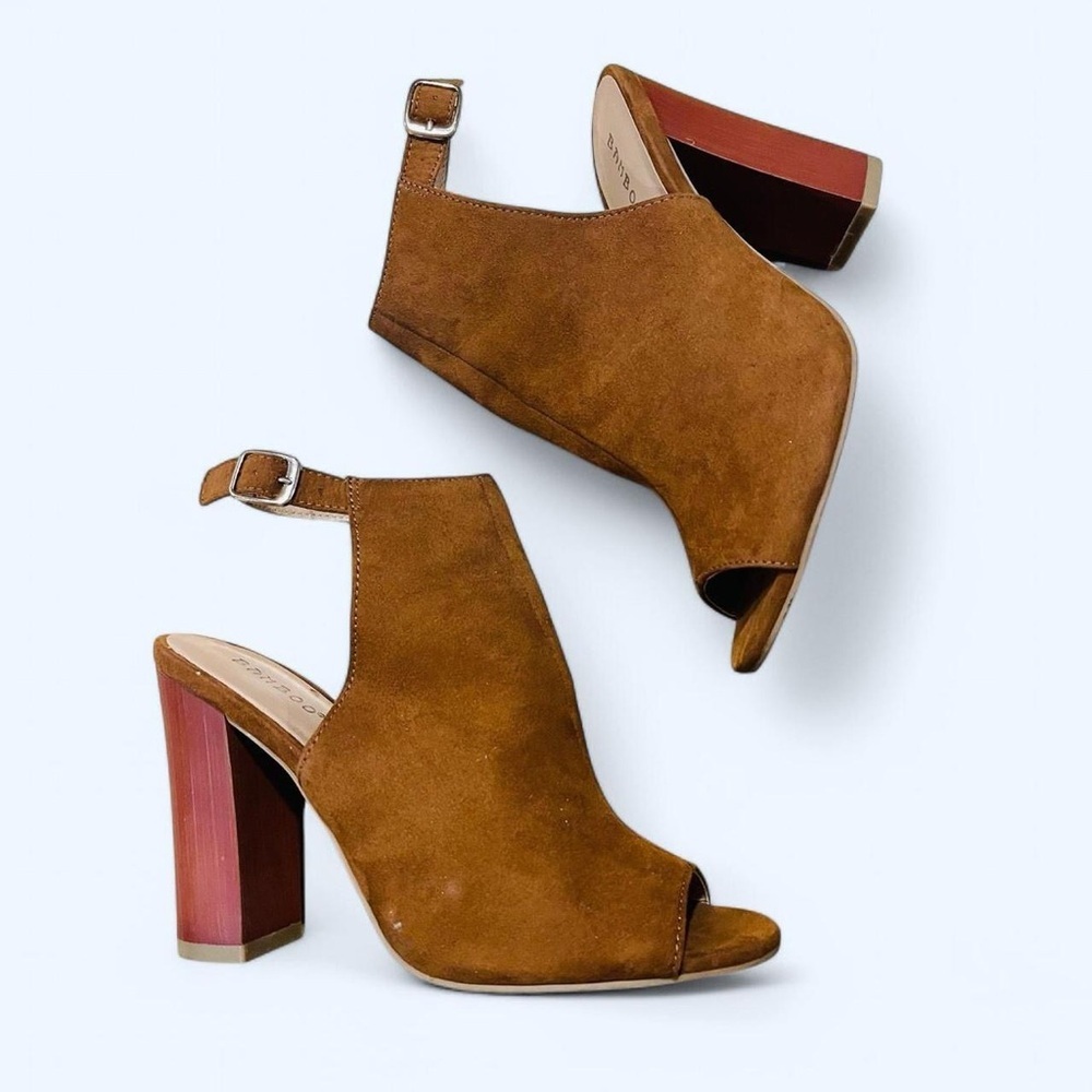 Tan Brown Faux Suede Open-Toe Chunky Heel Slingback Sandals 8.5